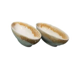 Tru Chef Stoneware Set of 2 Oval Bowls Brown Cream Handmade in Portugal